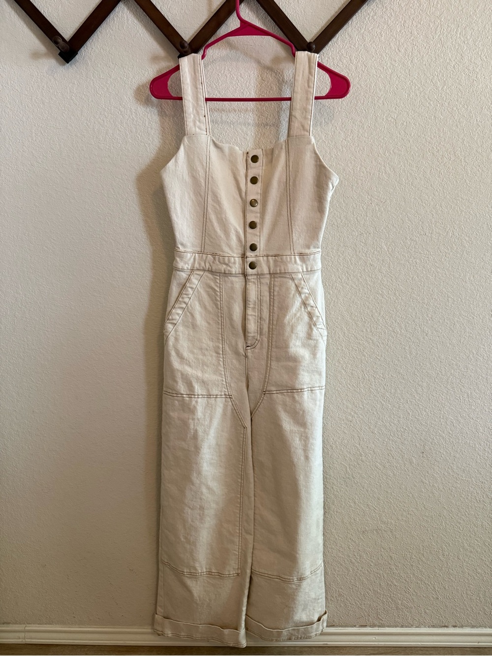 Tecovas Cream Button-Front Jumpsuit